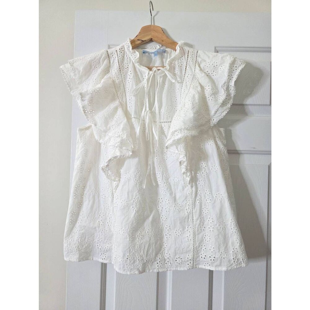 Hill House White Eyelet Ruffled Blouse